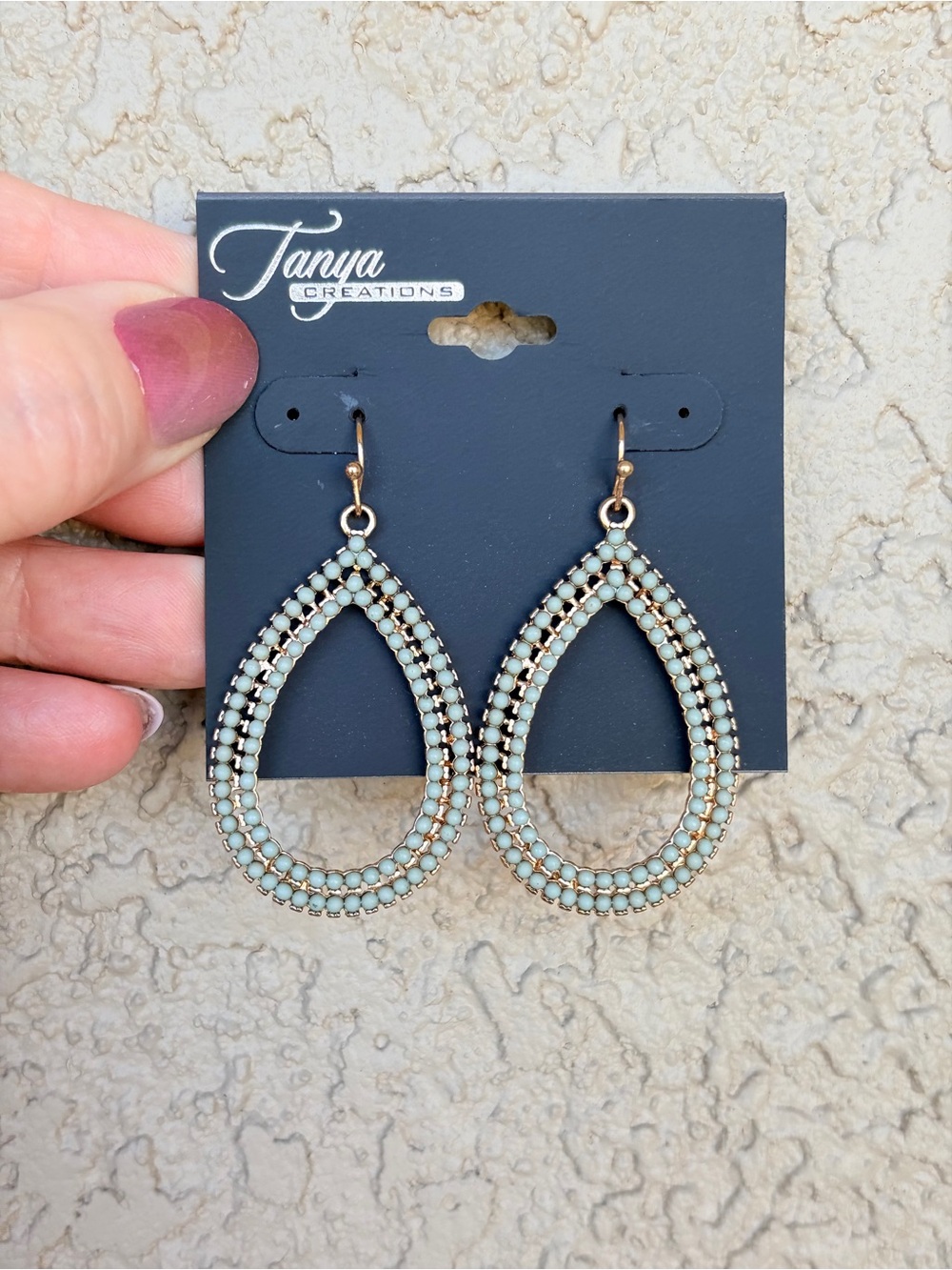 Bohemian Gold Teardrop Earrings with Light Blue Beads